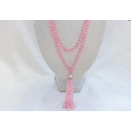 Charming long 50" 10mm pink beads necklace
