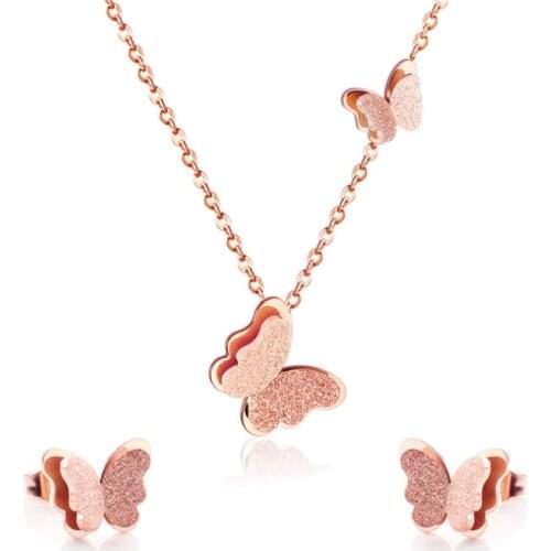 Necklace Pendant Earrings Butterfly Jewlery Sets for Women Gift Fahion CC001