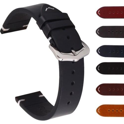 Oil Leather Watch Band For Amazfit Pace Bip Xiaomi Huami strap Cow Leather Soft Band Vintage Bands Strap 20mm 22mm band