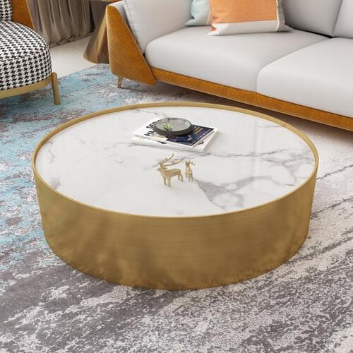 Postmodern light luxury round coffee table marble Nordic minimalist living room stainless steel gold-plated small apartment rock