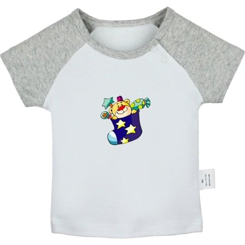 Merry Christmas Gift Bear Socks Reindeer Design Newborn Baby T-shirts Toddler Graphic Raglan Color Short Sleeve Tee Tops