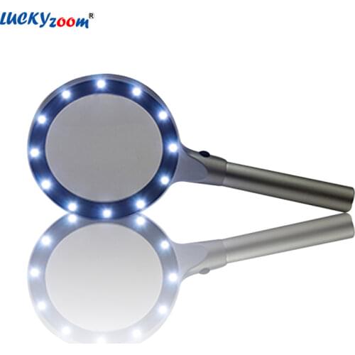 Handheld 10X 12LED Aluminium Optical Glasses Magnifier Illuminated Durable Reading Magnifying Glass Jewelry Magnifier Loupe
