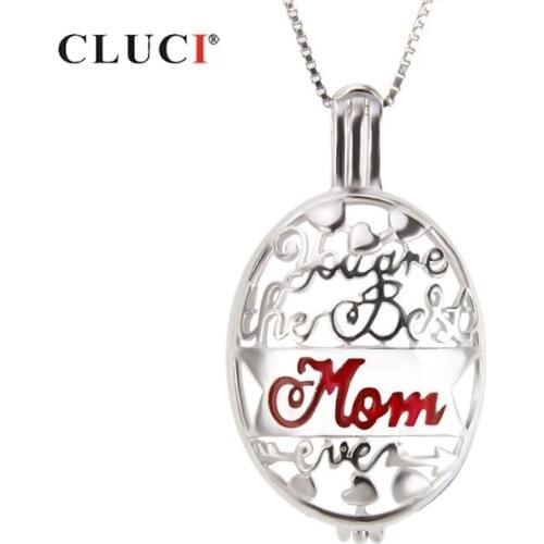 CLUCI 925 Silver Oval Mothers Day Gift Cage Pendant Women Jewelry Silver 925 Wish Pearl Locket Pendants Gift for Mom SC239SB