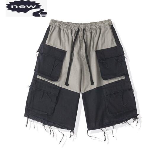 High Street Mens Elastic Waist Loose Fit Pockets Casual Cargo Harem Male Tassels Colors Panelled Hip Hop Designer Shorts