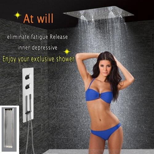 Concealed Thermostatic Shower Set Panel Bathroom Mixer Faucet Bath Tap SUS304 Ceiling Shower Head 300x300 Rain Mist BF5203