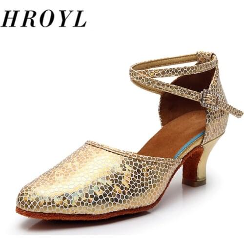 HROYL New shiny Pu Modern latin dance shoes for women comfortable fashion ballroom strip tango dance shoes high heels soft