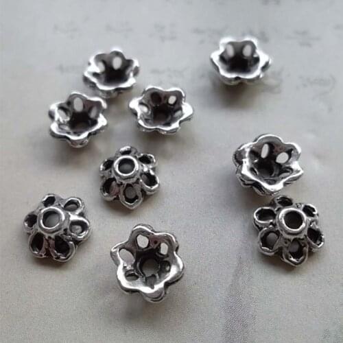 100pcs/lot Decoration Alloy Hollow Flower Beads Caps 6x3mm Vintage Tassel End Caps For Jewelry Making Women DIY Ornament Charms