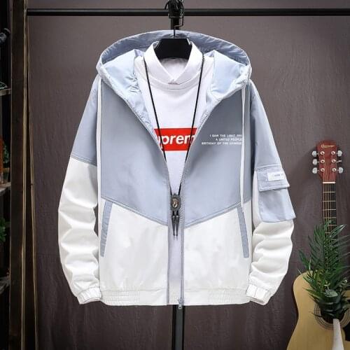 Hip Hop Streetwear Jacket Men Hooded Zipper Outwear Patchwork Coat Oversized Windbreakers Harajuku Windproof Varsity Jackets