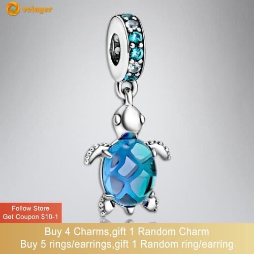 Volayer 925 Sterling Silver Beads Murano Glass Sea Turtle Dangle Charm fit Original European Bracelets Women Jewelry Making Gift
