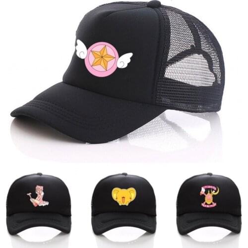 Japan anime Cardcaptor Sakura women men black baseball Snapback adjusted mesh cap cosplay printing sun hat