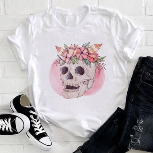 T-shirt For Women 2021 Skull Graphic t shirt Summer Short Sleeve Femme O-neck White t-shirt Casual Female T-shirt Plus Size 3XL