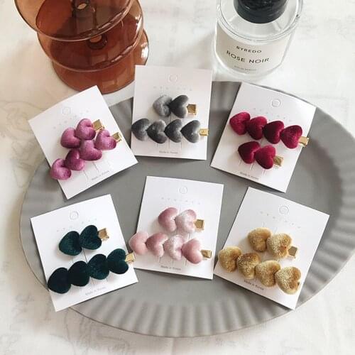 2Pcs Vintage Velvet Lovely Hairpin Set Korea Women Heart Shape Hair Clip Barrettes Fashion Hairgirps Girls Hair Accessories