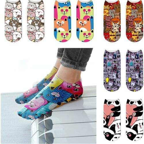 Funny Cat Dog Cartoon Women Colorful Socks Cute Womens Ankle Socks 3d Printed Elasticity Cotton Casual Socks Sport Socks