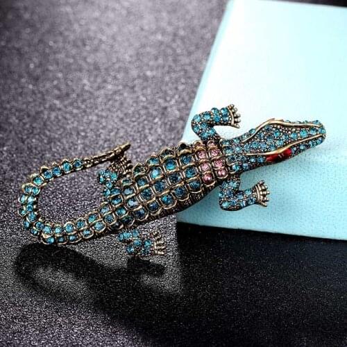 Zlxgirl fashion mens puck crocodile animal brooches pendant Crystal scarf pins jewelry anti vintage hijab accessory hats pins