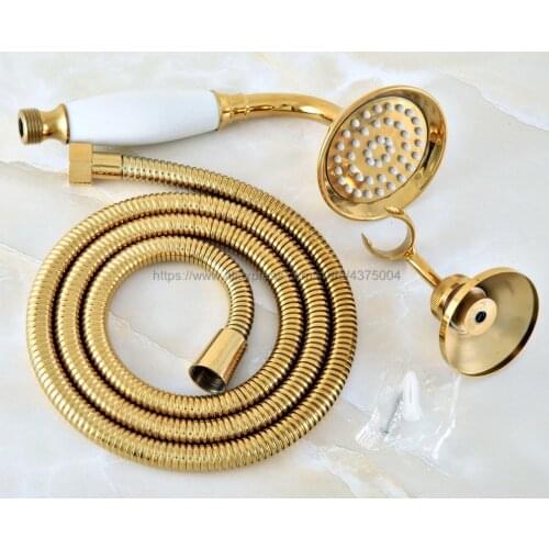 Bathroom Golden Brass Shower Head Set With shower holder And 1.5 M Plumbing Hose Hand Held Shower Head Nhh040