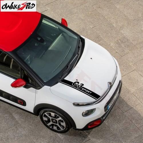 1set Car Hood Bonnet Decor Sticker Stripes Styling Auto Engine Cover Vinyl Decals For-Citroen C3 Accessories Stickers