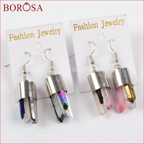 10Pairs Mixed Colors Tiny Crystal Quartz Silver Color Earrings for Women, Druzy Crystal Charm Earrings Dangle Earrings WX817