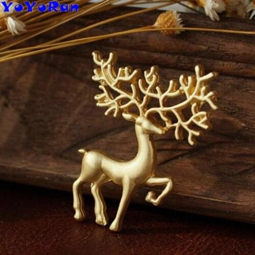 10 Pieces Christmas frosted golden elk deer brooch pin for woman metal big deer horn antler cuff collar button clip jewelry