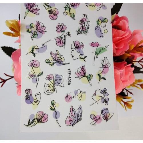 3D Nail Sticker Art Geometry Girl Line Flowers Rose Nails Decoraciones foil Stickers for Manicure Designer Sliders Accesorios