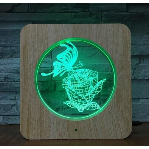 Butterfly Rose 3D LED Plastic Night Light DIY Customized Lamp Table Lamp Kids Colors Gift Home Decor DropShipping 1747