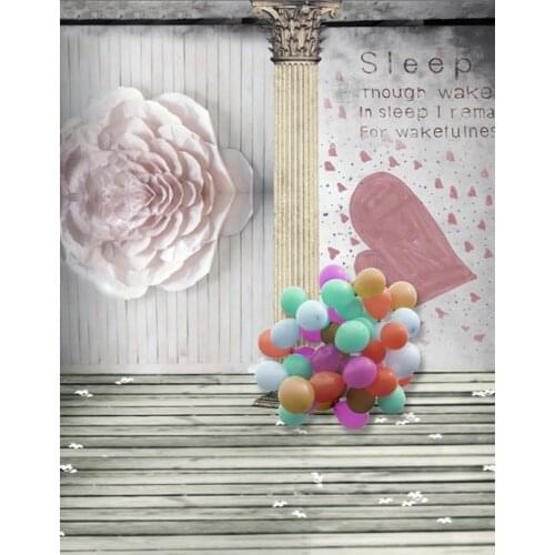 5x7ft Wooden Floor Flowers Balloon Photography Backdrops Photo Props Studio Background