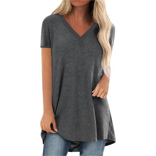 5xl Plus Size Gray Top Irregular Tunic Tops For Ladies 2021 Clothing Women Fashion Sexy V-neck Short Sleeve Shirt Blouse Tops