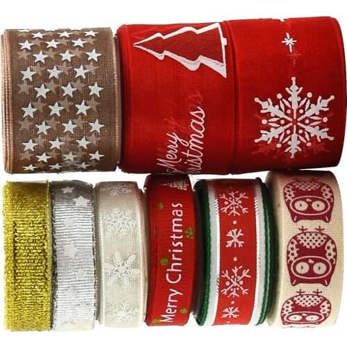 9pcs/2 Yard Assorted Christmas Grosgrain Ribbons for DIY Xmas Tree Decor