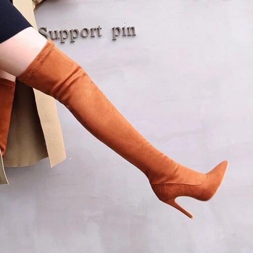 Faux Suede Stretch Thigh High Boots Sexy Elastic Slim Over the Knee Boots Womens Fashion High Heels Black Red Fetish Long Shoes