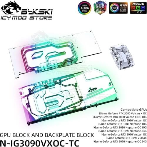 Bykski Video Cards RGB Water Block Backplate Block For iGame Geforce RTX 3080 3090 Neptune/Vulcan GPU Heatsink N-IG3090VXOC-TC