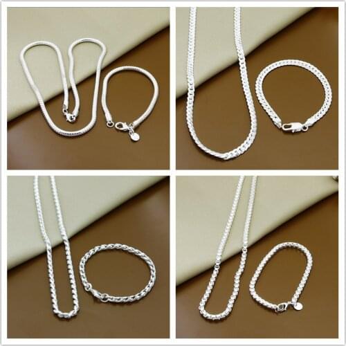 925 Sterling Silver Snake Chain Bracelet Necklace For Women Men Brand Sets Fashion Charm Jewelry Gift