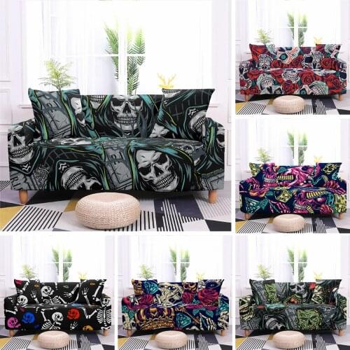 Sugar Skull Pattern Sofa Covers for Living Room Sectional Corner Sofa Cover Elastic Couch Cover L Shape Slipcover 1/2/3/4 Seater