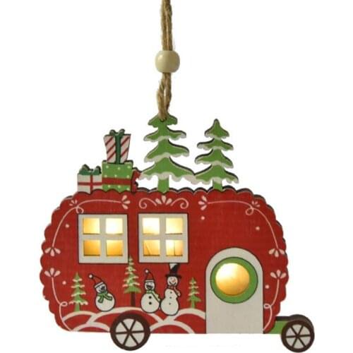 Wooden Christmas Tree Car Ball Star LED Light Hanging Ornament Home Party Xmas lamp Home decorative