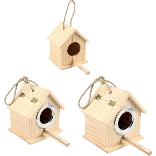 Wooden Birds House Pet Parakeet Budgie Cockatiel Breeding Nesting Cage Box Home Garden Hanging Decoration