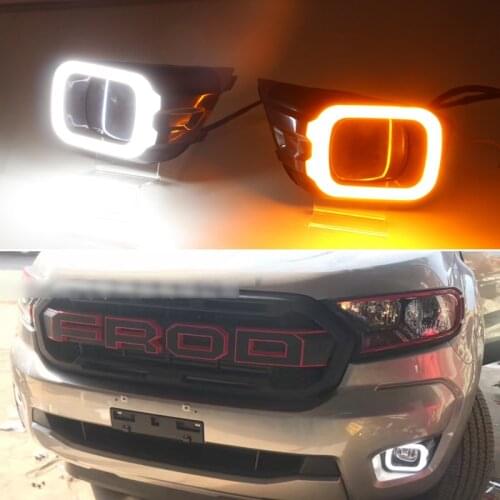 DNO LED DRL Day Light For Ford Ranger T8 2019 2020 12V Turn Yellow Signal Daylights Auto Daytime Running Lamp