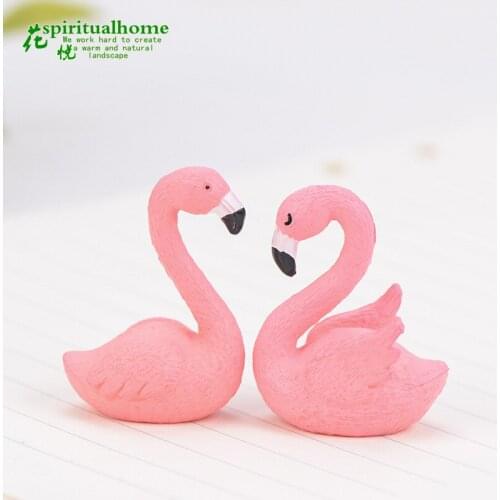 Pink Flamingo Figurine Miniature Animals Ornaments Garden Decor Micro Landscape Fairy Garden Statue Decoration