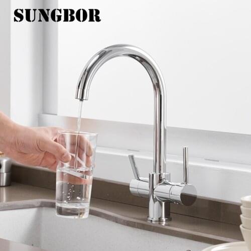 360 Degree Rotation Chrome Kitchen Faucets 3 Way Water Filter Tap Water Faucets Solid Brass Kitchen Sink Tap Water Mixer CF-0181
