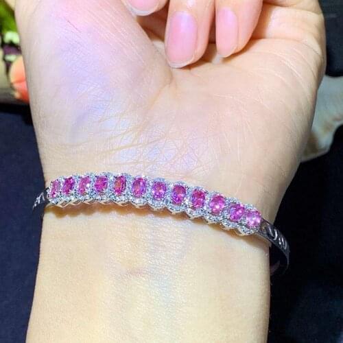 KJJEAXCMY boutique jewelry 925 sterling silver inlaid natural pink sapphire female bracelet support detection luxury
