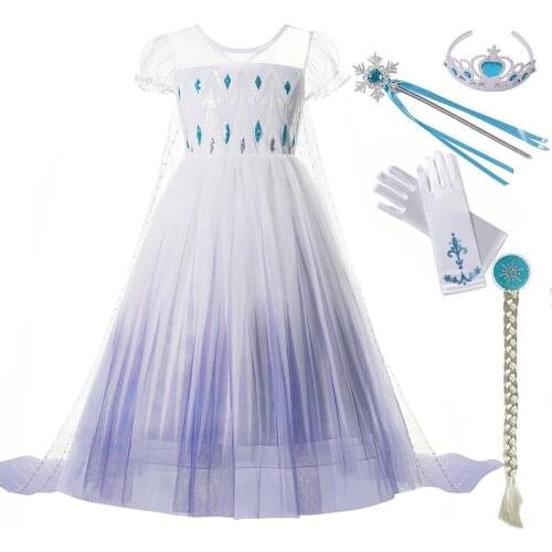 2 3 4 6 8 9 10Y Girls Elsa Costume Carnival Role Play Princess Dress Kids Comic Con Halloween Snow Queen Elza Dress up Xmas Gown