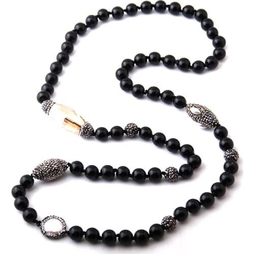 Fashion Black Stone Beads Halsband Handmake Black Crystal Paved Stone Necklace