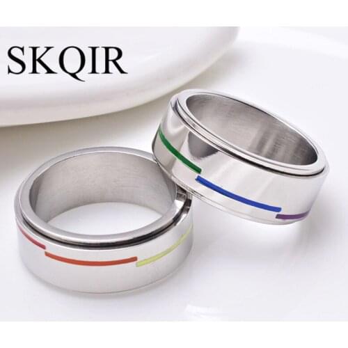Trendy Simple Stainless Steel Wedding Rings for Women 8mm Spinner Bright Silver Color Charm Men Rings Fashion Jewelry Gift
