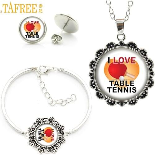 TAFREE fashion sports style love table tennis women jewelry sets casual sports pong player necklace earrings bracelet SP314