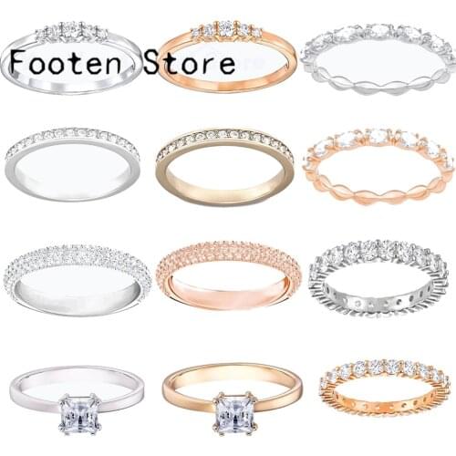 SWA Fashion Jewelry Luxury Charm Small Ornaments Classic Simple Rose Gold Crystal Women Proposal Engagement Ring Gift For Women