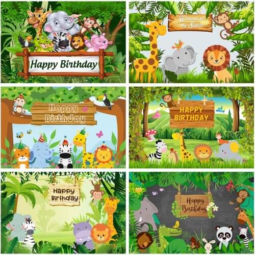 Cartoon Jungle Safari Birthday Party Baby Child Photozone Family Shoot Poster Photography Backdrop Photo Background Photo Studio