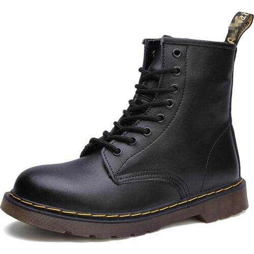 Mens and Womens Leather Boots Couple Short Boots Plush Military Boots Tooling Boots High-top Non-slip Wear-resistant Fashion