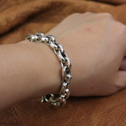Fish hook clasp Mens Chain 925 Sterling Silver Biker Punk Bracelet TA140