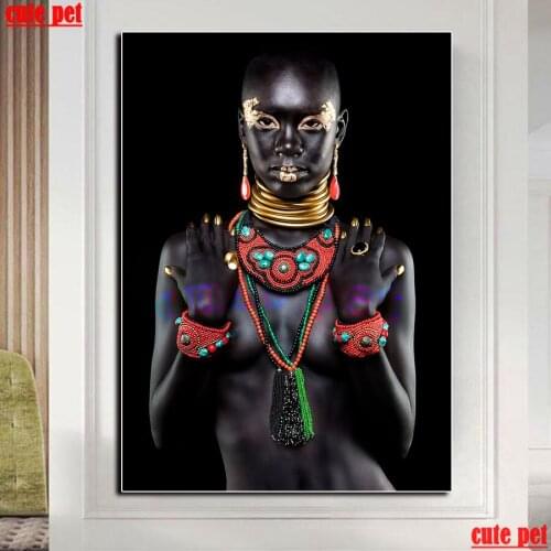 Dia5D mond painting set Modern black female art diamond embroidery full square round drill puzzles Cross Stitch decoration salon