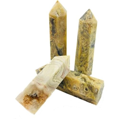 Natural Crazy Agate Wand Healing Crystals Chakra Stone Point Spirit Meditation Obelisk Reiki Crystal Decoration Spirit Art Gift
