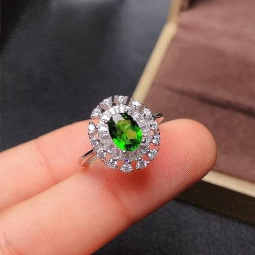 New Store Welfare Natural Diopside Ring Wholesale 925 Silver Siberia Emerald Color Positive