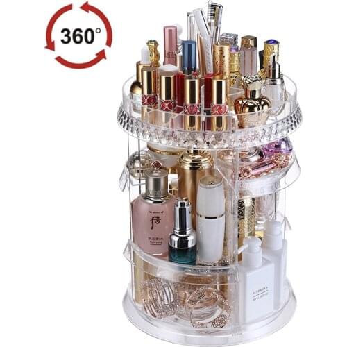 Creative Makeup Organizer 360 Rotating Cosmetic Storage Box Transparent Bathroom Shelf Clear Desktop Organizer Dropshipping