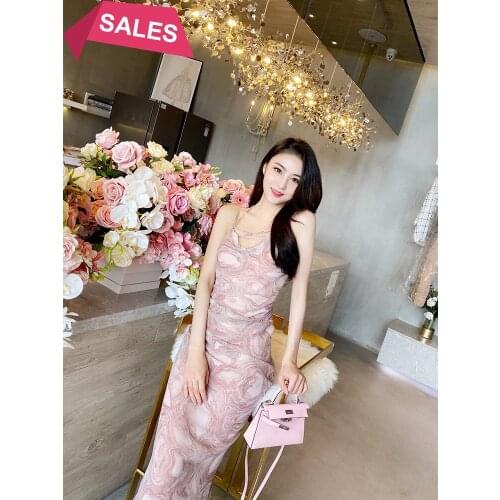 Sexy print dangling collar dress hanging neck sling sexy slim French dress